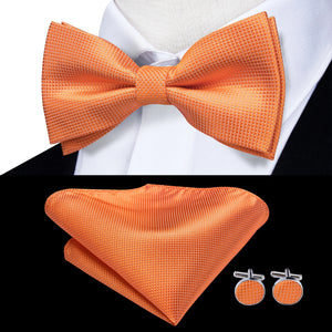 Solid Silk Bow Tie Hanky Cuff Links Set