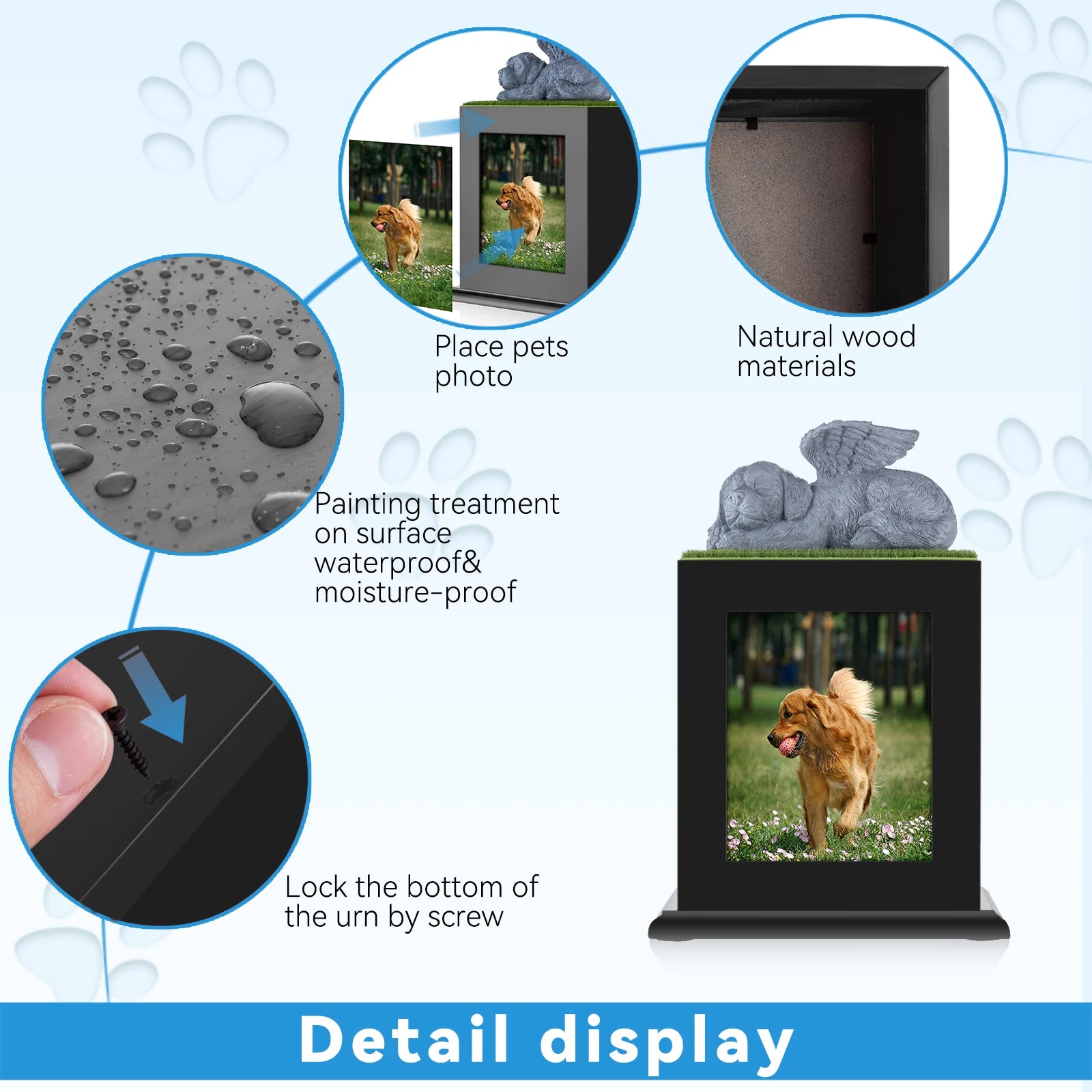 Large Cremation Photo Box Wood Keepsake Memorial Urn