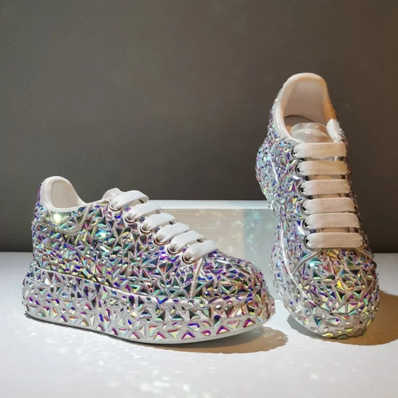 Leather Fashion Platform Rhinestone Shoes