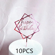 10Pcs Rose Gold Happy Birthday Cake Topper