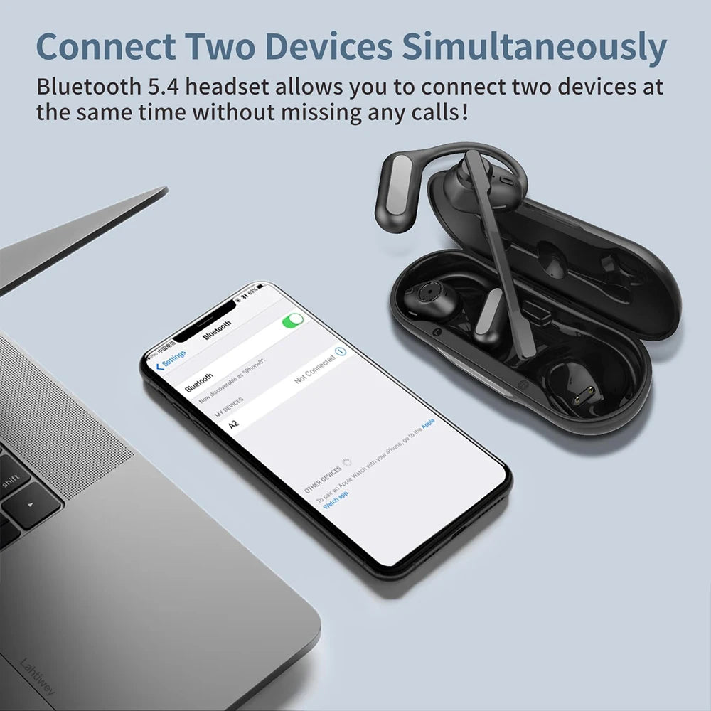 Open Ear Headphones with Boom Mic, Bluetooth 5.4 Wireless