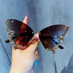 Embroidered Butterfly Style Rimless Sunglasses