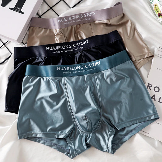 3PCS Satin-like Smooth Cool Solid Boxers