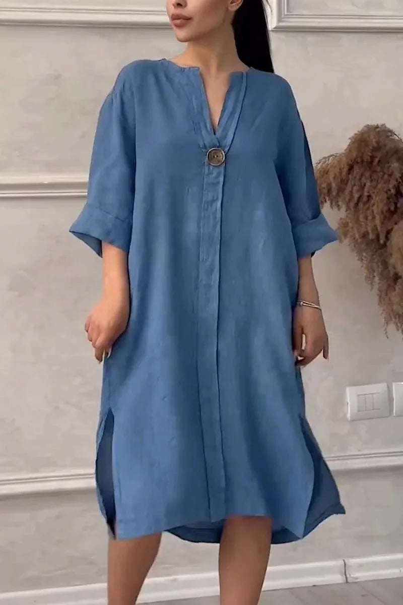 Loose V-neck Two Side Slit Pullover Dress