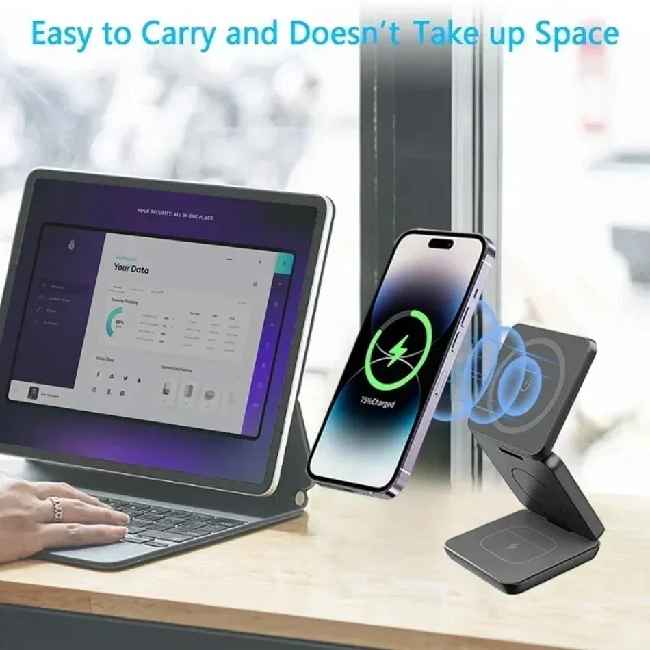 3 In 1 Foldable Magnetic Wireless Charger Stand For iPhone