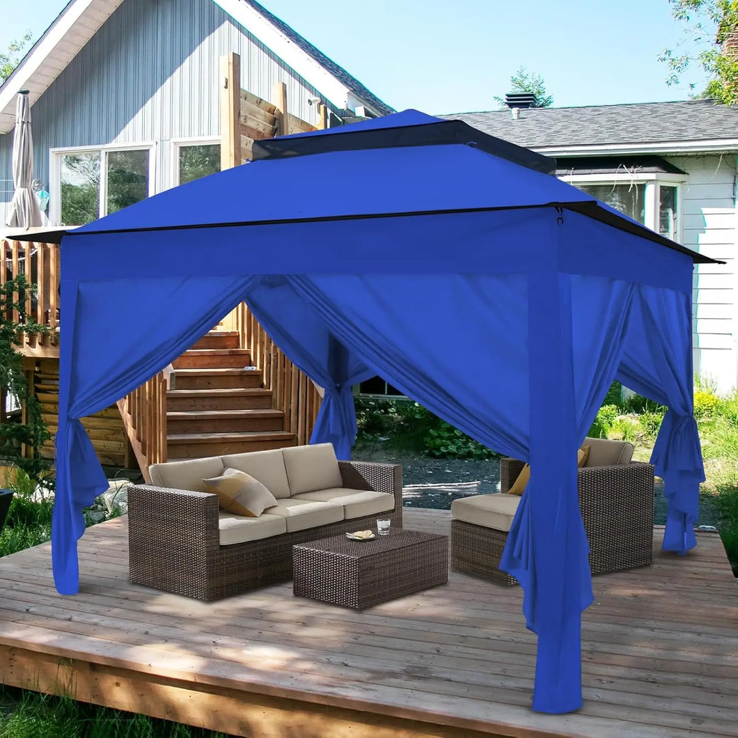 11x11 Pop-up Instant Gazebo Tent with 4 Sidewalls with Carry Bag Stakes and Ropes