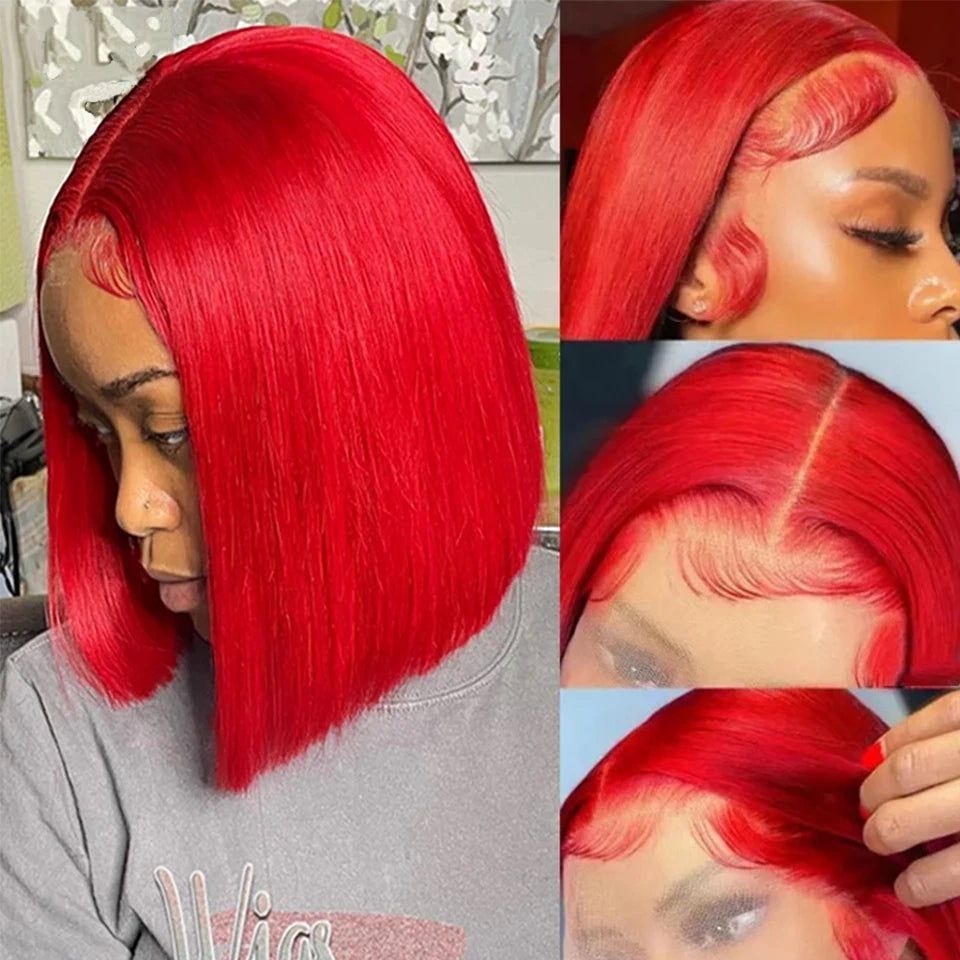 Red Bob Human Hair Straight Short Wig