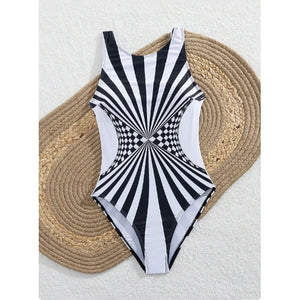 Striped One-piece Stylish Quick Dry Brazilian Swimming Suit