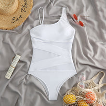 One Piece Mesh Stomach Solid Color Bathing Suit