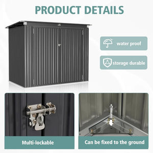 80 Cu. Ft Outdoor Trash Can Storage Shed w/Lockable Doors & Waterproof Lid Chain