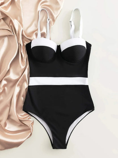 One Piece Color Block Swimming Suit