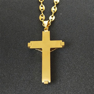 Stainless Steel Gold Color Crucifix Pendant Necklace