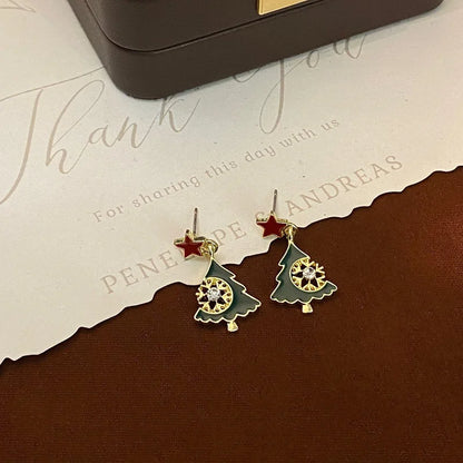 Fashion Shiny Snowflake Christmas Tree Earrings
