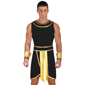 Egyptian Pharaoh King Costume with Cuffs Snake Head Hat