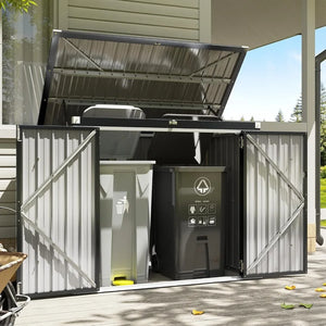 80 Cu. Ft Outdoor Trash Can Storage Shed w/Lockable Doors & Waterproof Lid Chain