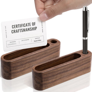 Wooden Business Card Holder with Pen Slot