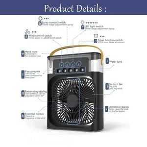 3 In 1 Small Air Cooler LED Night Light Portable Humidifier