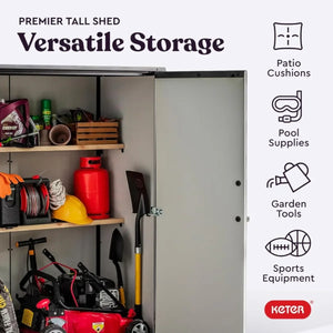 Grey Black 4.6x5.6FT Resin Outdoor Storage Shed with Shelving,