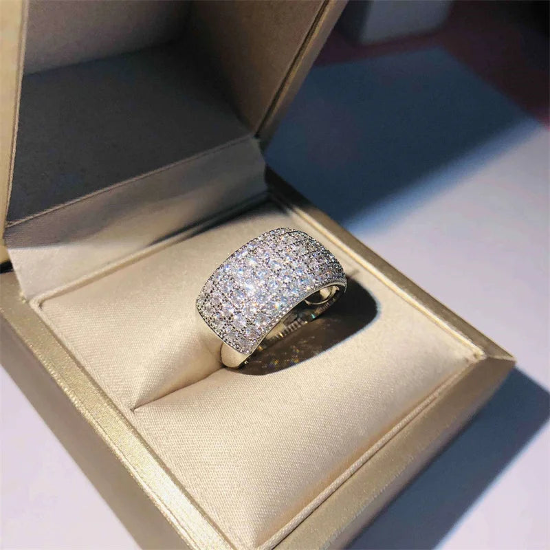 Huitan Paved Cubic Zirconia Sparkling Wide Ring
