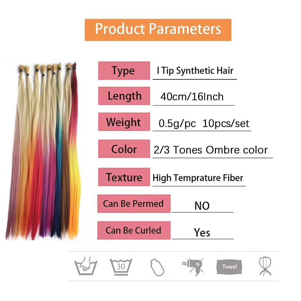 Rainbow Color I-Tip Long Straight Hairpieces
