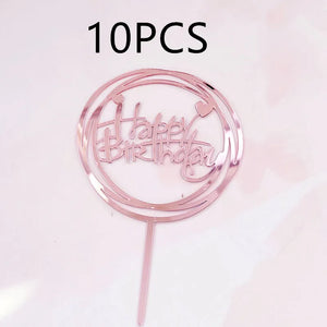 10Pcs Rose Gold Happy Birthday Cake Topper