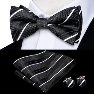 Solid Silk Bow Tie Hanky Cuff Links Set