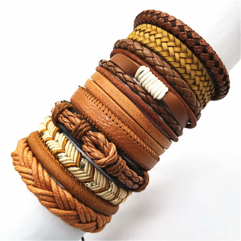 10 Pcs/set Black Wrap Woven Handmade Leather Bracelets