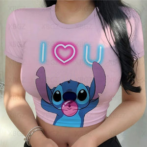 Cartoon Print Crop Top Slim Fit T-Shirt