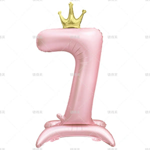 42" Colored Number Stand Foil Balloons with Crown Figures