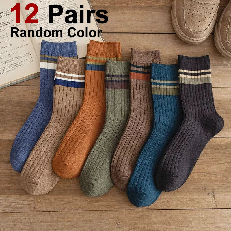 Multi-Pairs Solid Color Striped Tube Socks