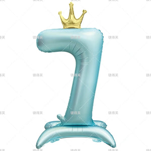 42" Colored Number Stand Foil Balloons with Crown Figures