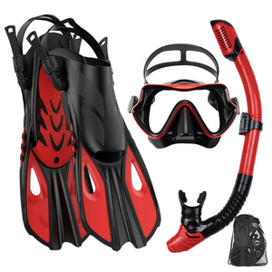 Mask Fin Snorkel Set Panoramic View Mask Adjustable Dive Flipper Dry Top Snorkel and Travel Bag