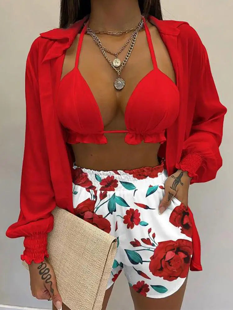 Printed High Waist 3Pce Bikini Set