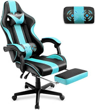 Blue Ergonomic Gaming Chair with Footrest