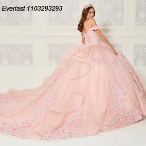 EVLAST 3D Floral Applique Beading With Cape Quinceanera Dress