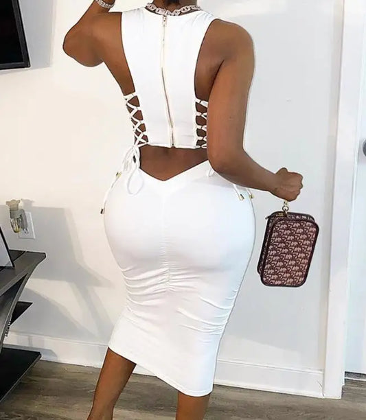 Cut Out Lace-Up Sleeveless Dress