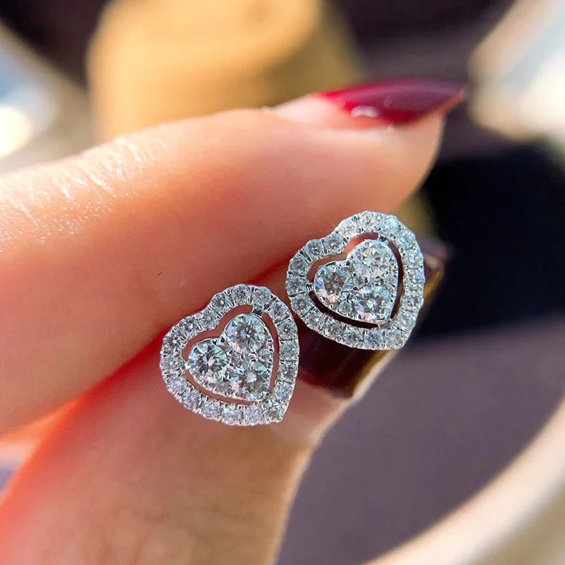 Huitan Full Cubic Zirconia Heart Earrings