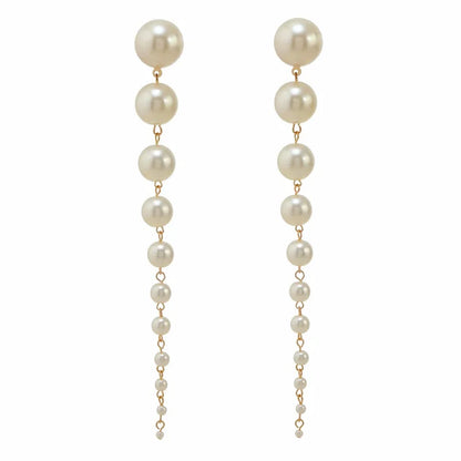 Elegant Gradient Handmade Simulated Pearl Tasseled Long Dangle Earrings