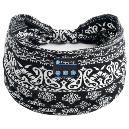 Wireless Bluetooth Floral Print Headband Headphones with Headset Microphone