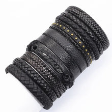10 Pcs/set Black Wrap Woven Handmade Leather Bracelets