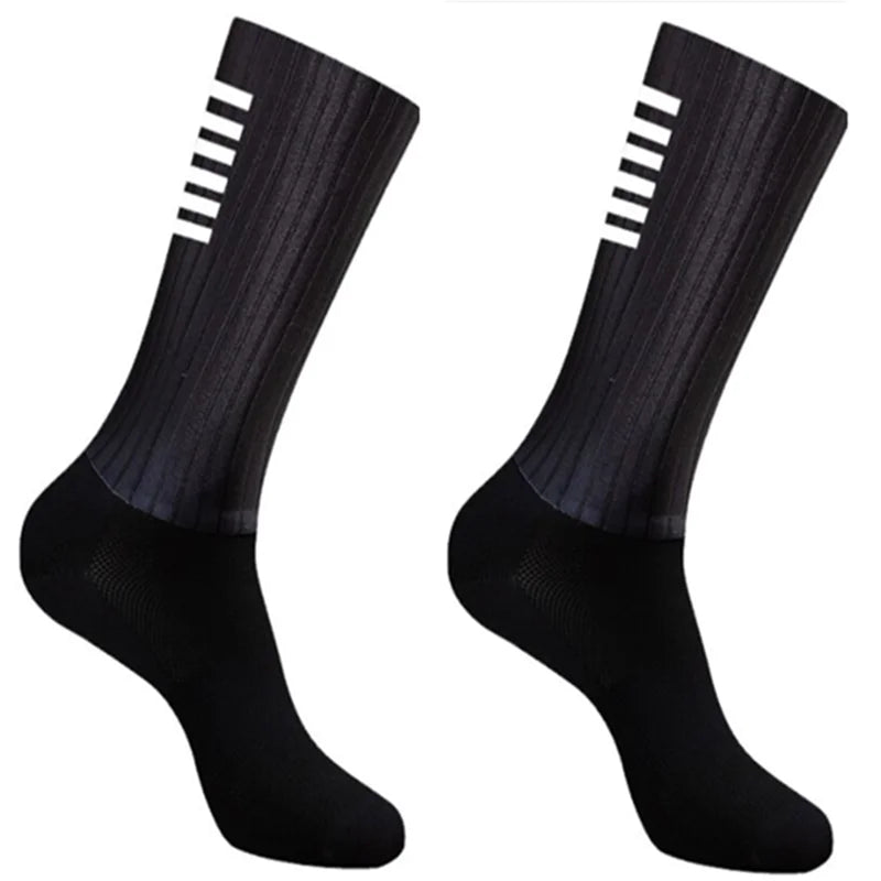 Cycling Anti -Slip White Line Aero Socks