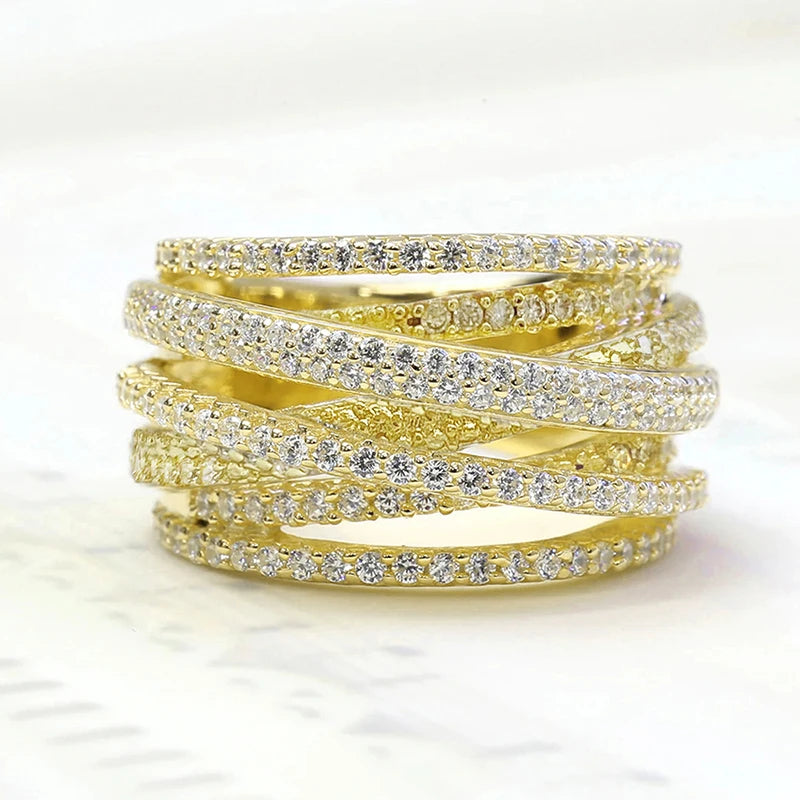 Huitan Trendy Cross Cubic Zirconia Ring for Women