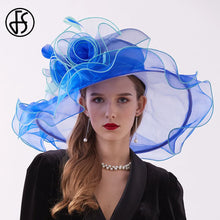 Kentucky Derby Wide Brim Flower Feather Hat