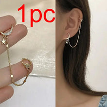 Gold Color Moon Star Clip Earrings For Women