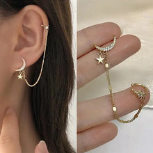 Gold Color Moon Star Clip Earrings For Women