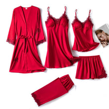 5PC Silk Robe Sleep Suit