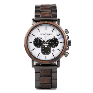 BOBO BIRD P09 Wood and Stainless Steel Luminous Hand Wristwatch