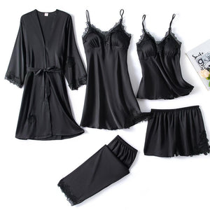 5PC Silk Robe Sleep Suit