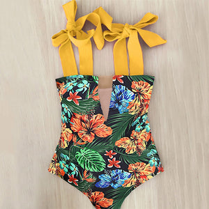 One Piece Strappy Floral Bathing Suit