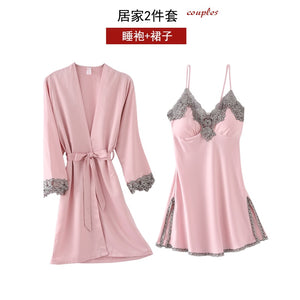 5PC Silk Robe Sleep Suit